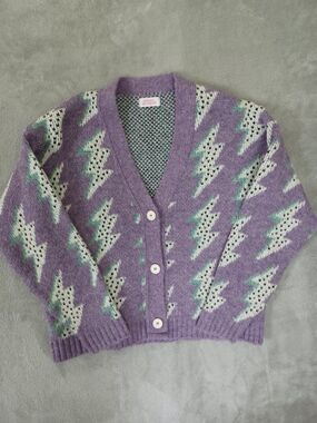 Cardigan Lightning Bolt Pastel Goth 80s Retro Dolman Grandpa Never On Sunday M